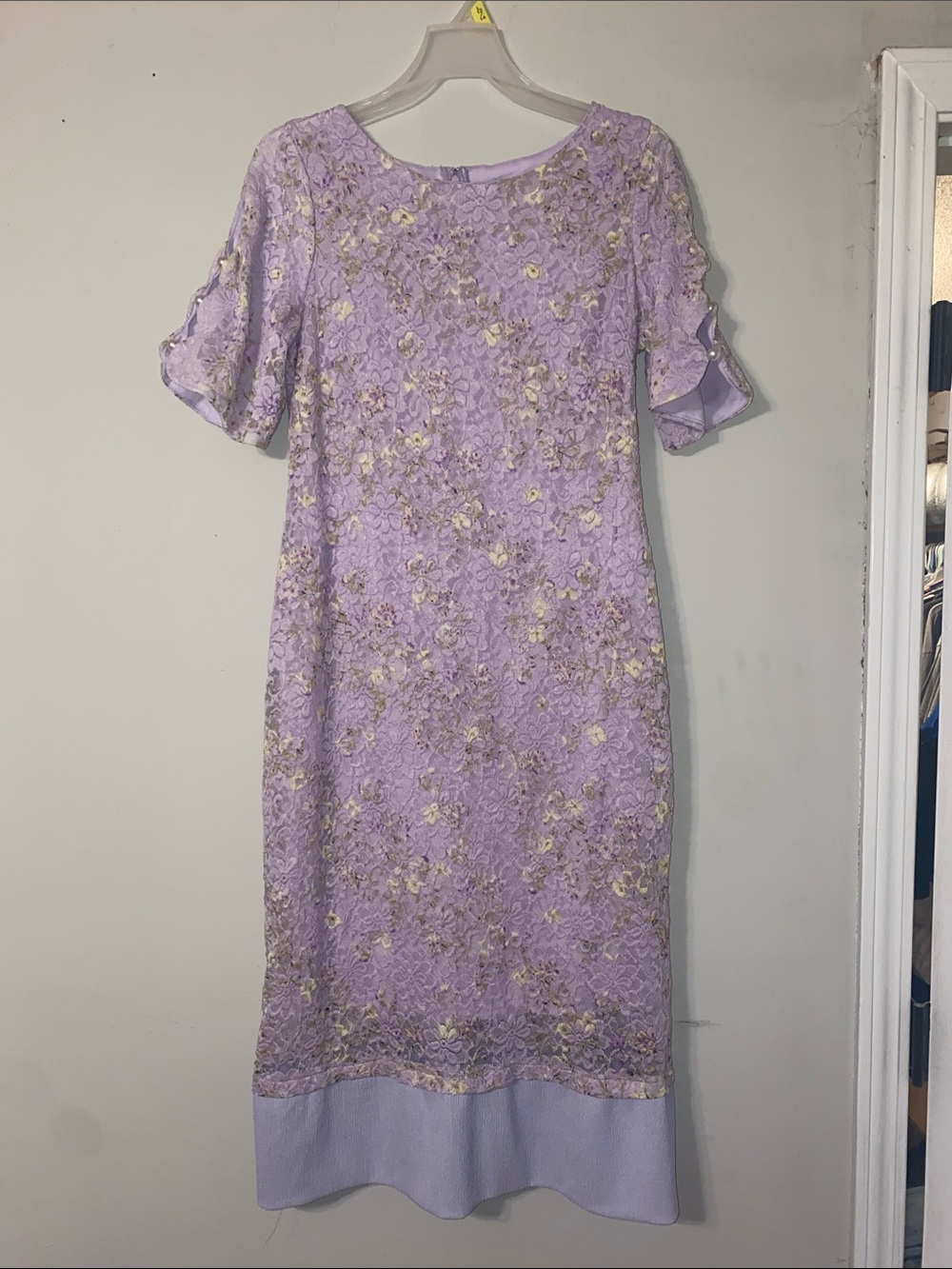 Shelby & Palmer Lavender Floral Lace Midi Dress